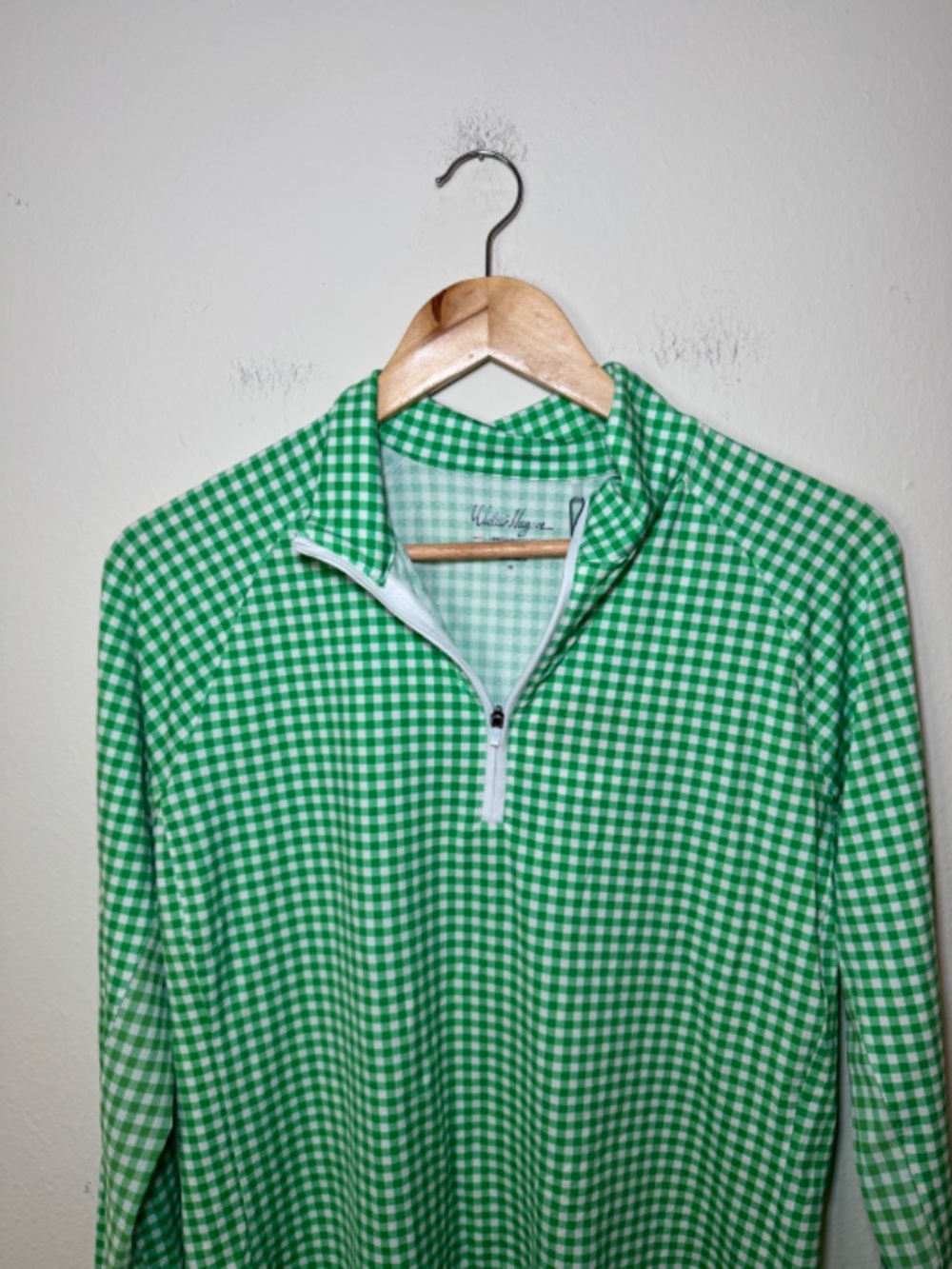 Walter Hagen Women’s Quarter Zip Golf Top MD Green Gingham UV Protection NWT - Picture 3 of 7